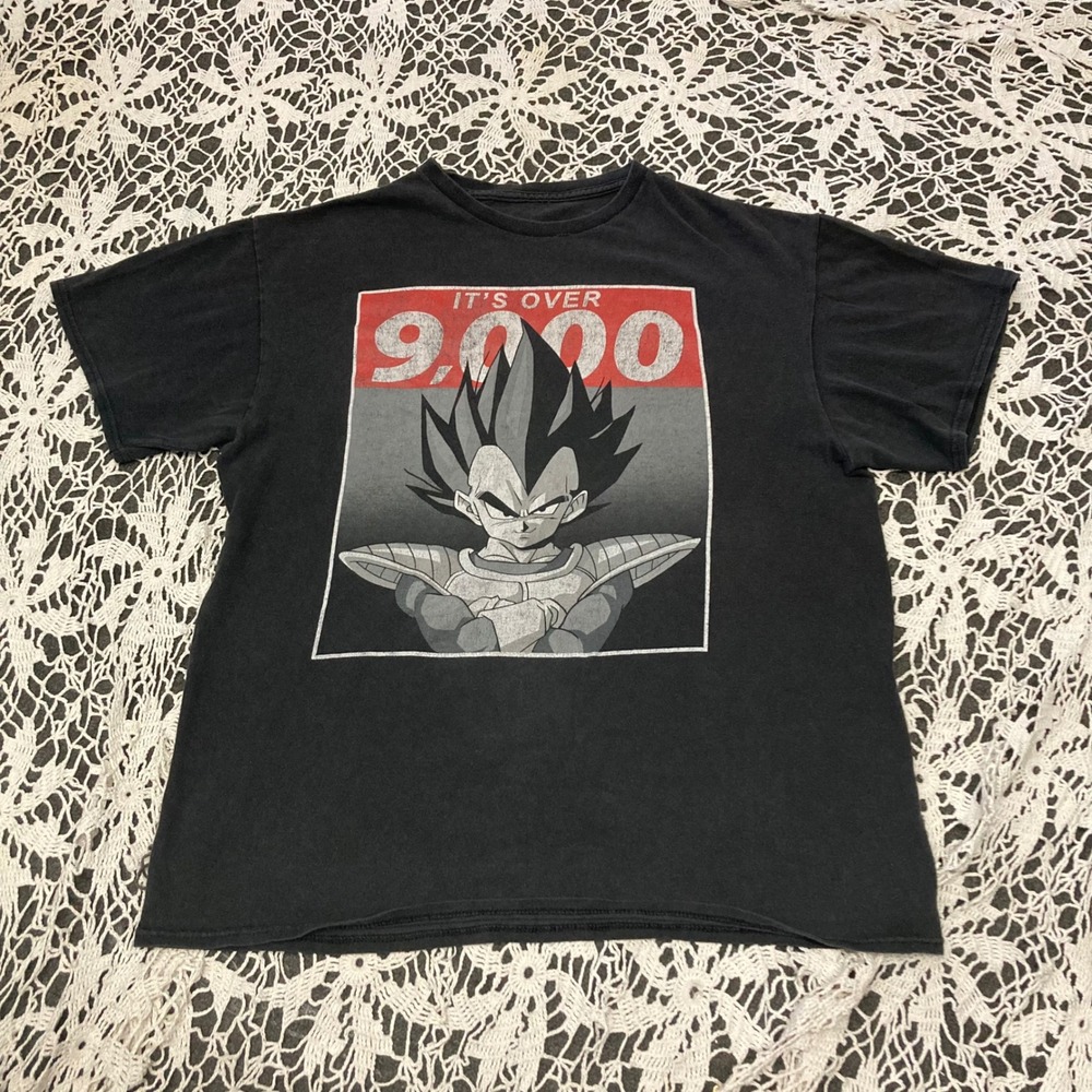 Dragon Ball Z Vegeta Its Over 9000 Graphic T-Shirt Black Mens Large Anime Tee